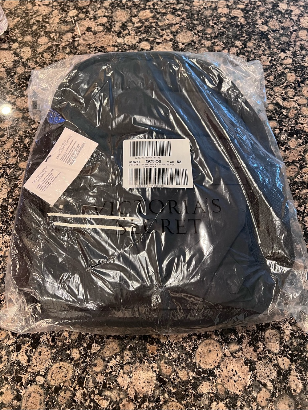 Victoria's Secret Black Logo Quilted Backpack